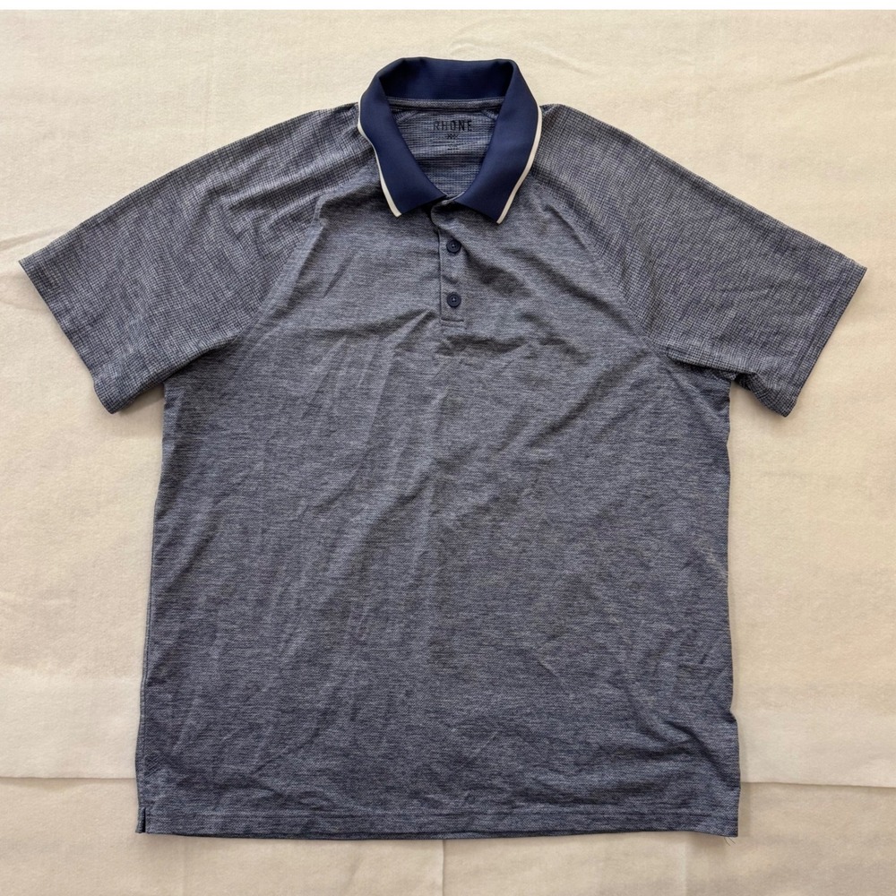 Rhone Mens Large Delta Pique Polo Shirt Blue Space Dye Golf‎ Performance Outdoor